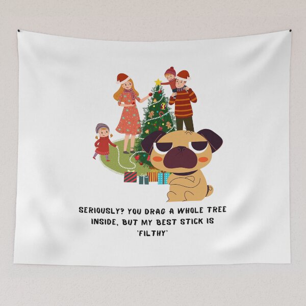 Item preview, Grumpy Pug Christmas Card Funny Holiday T-Shirt Gift | Seriously You Drag a Whole Tree Inside designed and sold by DoveVonBucket.