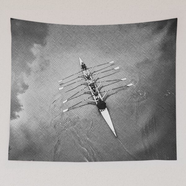 Item preview, Black and White Rowing Overhead Fine Art Print designed and sold by Michael van der Hoorn.