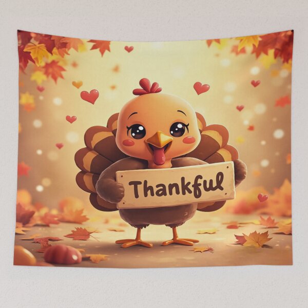 Item preview, Cute Thankful Turkey – Kawaii Thanksgiving Illustration designed and sold by Cristhian Almanza.