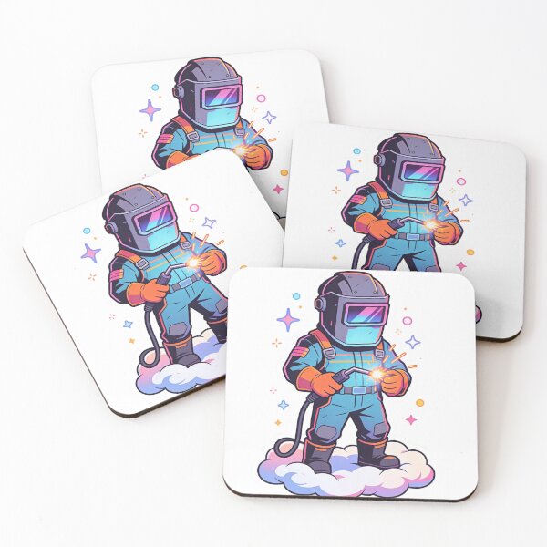 Item preview, Cute Chibi Welder Art on Dreamy Cloud | Synthwave Neon Tradesman Sticker Design designed and sold by Cherrydora.