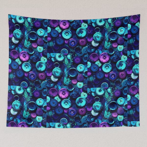 Item preview, Vibrant Button Collage | Teal & Purple Textured Buttons | Playful Abstract Pattern designed and sold by ClaraToneStudio.