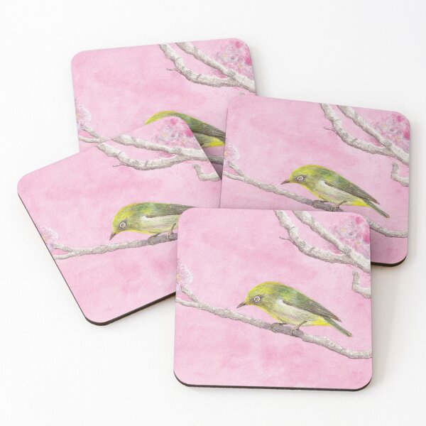 Item preview, Warbling White-Eye in Sakura Tree designed and sold by Angela Micheli Otwell.