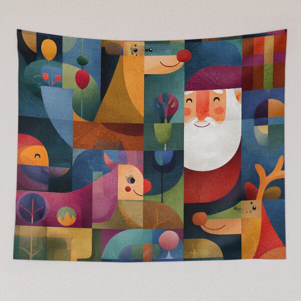 Item preview, Christmas Santa And Reindeer Abstract Folk Art Designs designed and sold by DEC02.