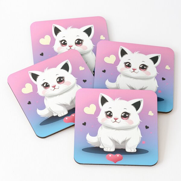 Item preview, Fluffy White Kitten with Pink and Blue Hearts designed and sold by CASASIS_MERCH.
