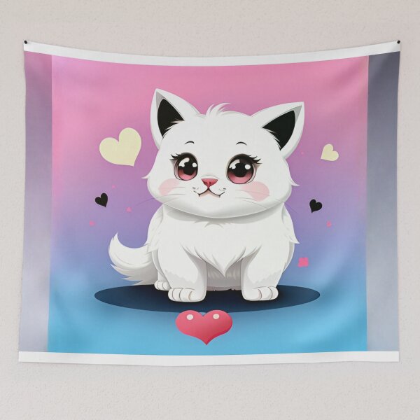 Item preview, Fluffy White Kitten with Pink and Blue Hearts designed and sold by CASASIS_MERCH.