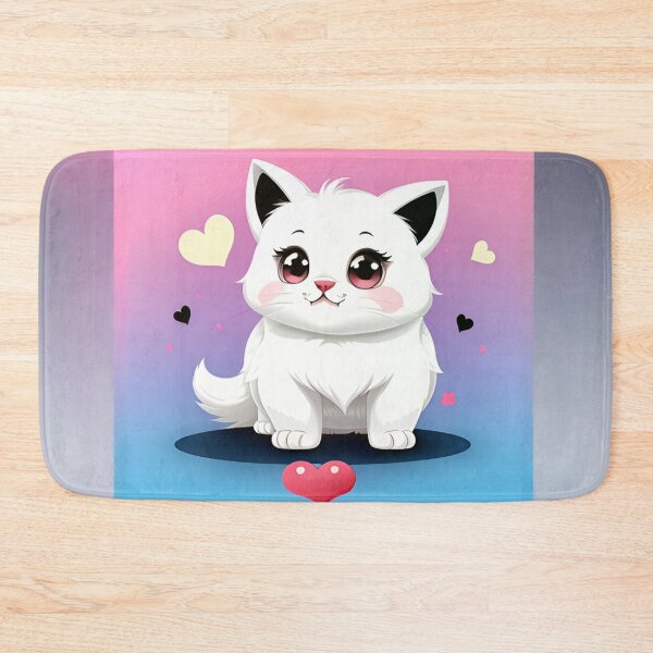 Item preview, Fluffy White Kitten with Pink and Blue Hearts designed and sold by CASASIS_MERCH.