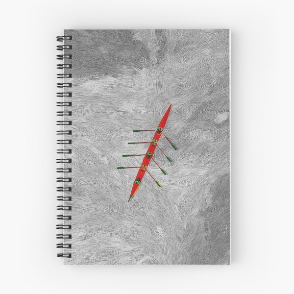 Item preview, Red Boat Rowing Art on Monochrome Abstract Water designed and sold by Michael van der Hoorn.