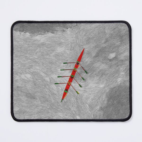 Item preview, Red Boat Rowing Art on Monochrome Abstract Water designed and sold by Michael van der Hoorn.