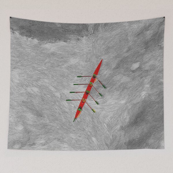Item preview, Red Boat Rowing Art on Monochrome Abstract Water designed and sold by Michael van der Hoorn.