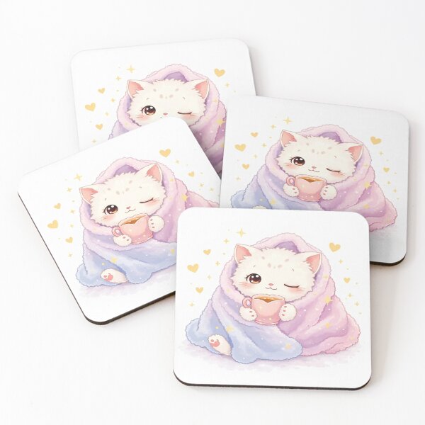 Item preview, Cozy Kawaii Cat – Cute Blanket & Hot Drink Illustration designed and sold by Cristhian Almanza.