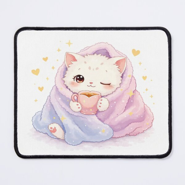 Item preview, Cozy Kawaii Cat – Cute Blanket & Hot Drink Illustration designed and sold by Cristhian Almanza.