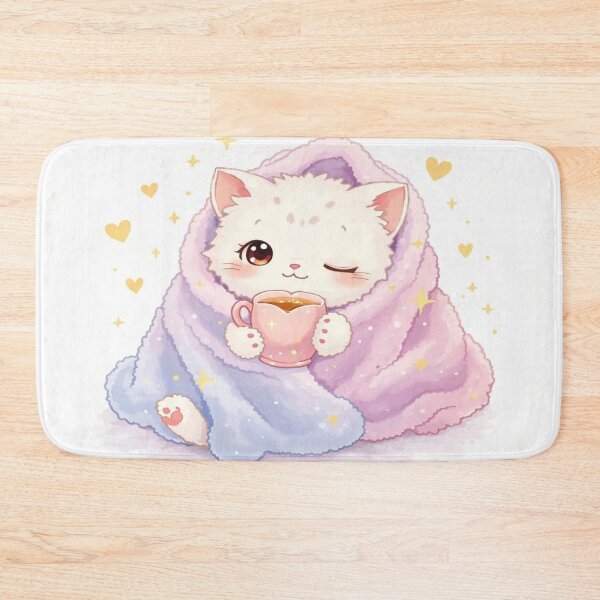 Item preview, Cozy Kawaii Cat – Cute Blanket & Hot Drink Illustration designed and sold by Cristhian Almanza.