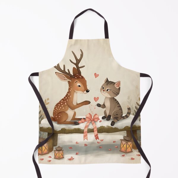 Item preview, Valentine’s Deer & Cat Couple • Whimsical Heart Ribbon Prep Art designed and sold by WildlifeWhimsy.