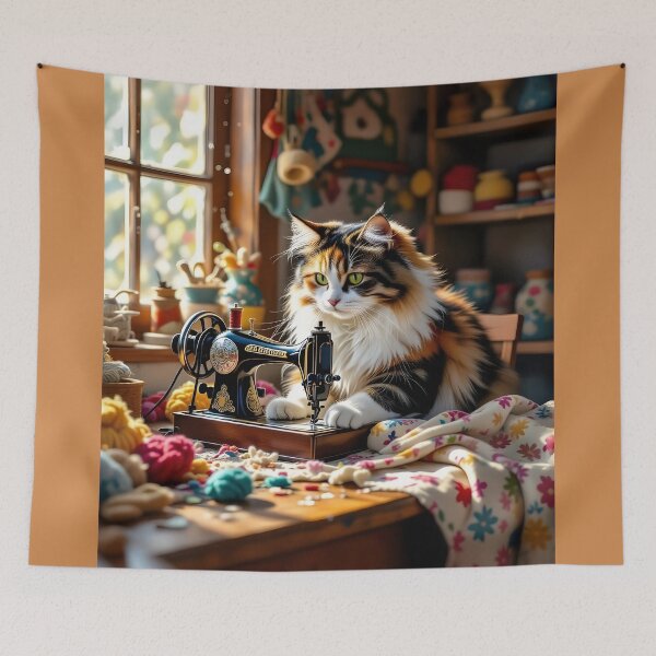 Item preview, Easily Distracted By Cats And Sewing - A Cat Sewing designed and sold by Wiss2Arts.