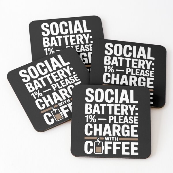 Item preview, Social Battery at 1% – Funny Introvert Coffee Recharge Quote designed and sold by HoneyVibe.