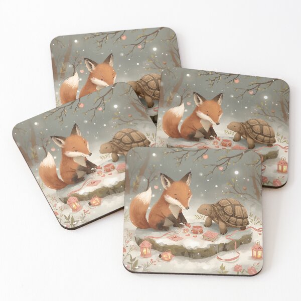 Item preview, Valentine’s Fox & Tortoise Couple • Whimsical Heart Charm Prep Art designed and sold by WildlifeWhimsy.