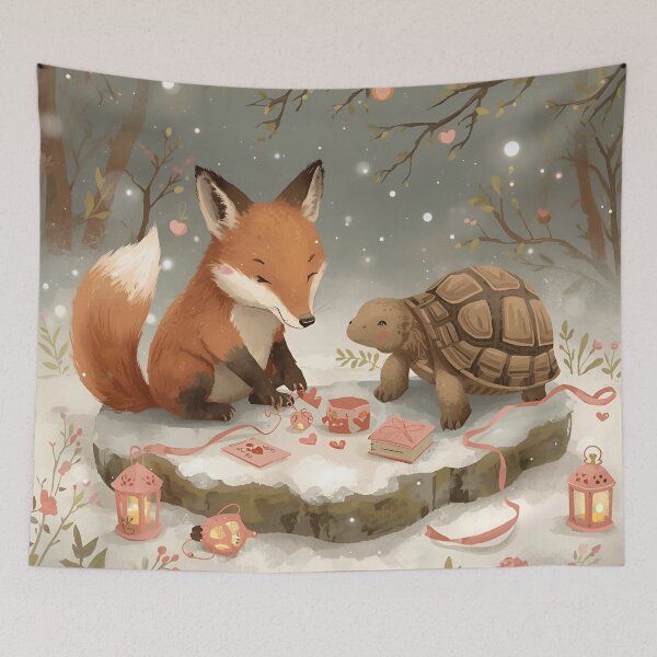 Item preview, Valentine’s Fox & Tortoise Couple • Whimsical Heart Charm Prep Art designed and sold by WildlifeWhimsy.
