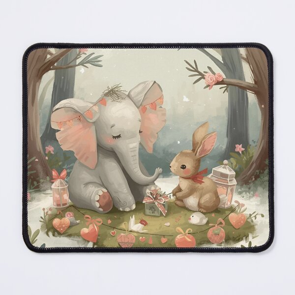 Item preview, Valentine’s Elephant & Rabbit Couple • Whimsical Heart Garland Prep Art designed and sold by WildlifeWhimsy.