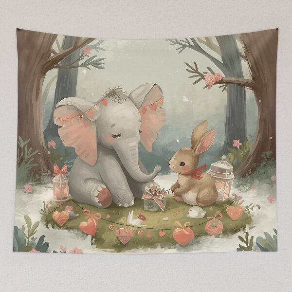 Item preview, Valentine’s Elephant & Rabbit Couple • Whimsical Heart Garland Prep Art designed and sold by WildlifeWhimsy.