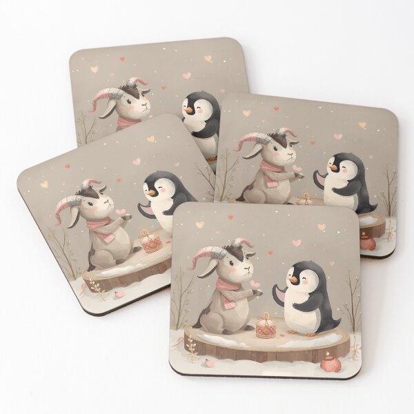 Item preview, Valentine’s Goat & Penguin Couple • Whimsical Heart Pin Prep Art designed and sold by WildlifeWhimsy.