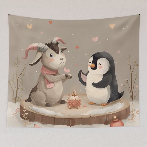 Item preview, Valentine’s Goat & Penguin Couple • Whimsical Heart Pin Prep Art designed and sold by WildlifeWhimsy.