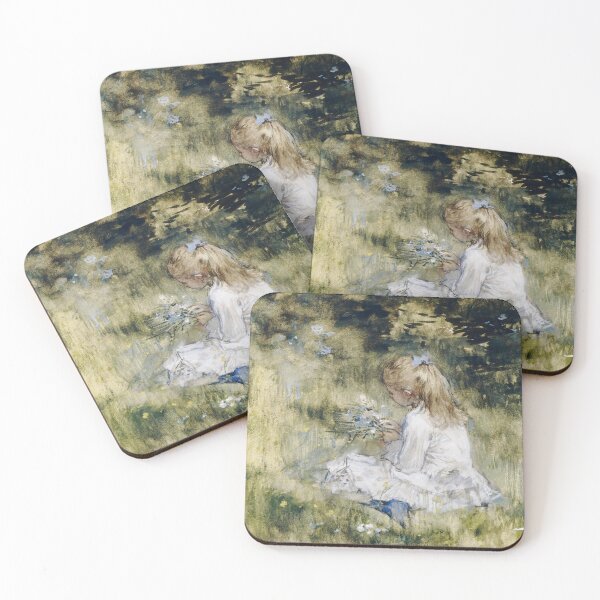 Item preview, Vintage Art | A Girl with Flowers on the Grass designed and sold by UBU-space.