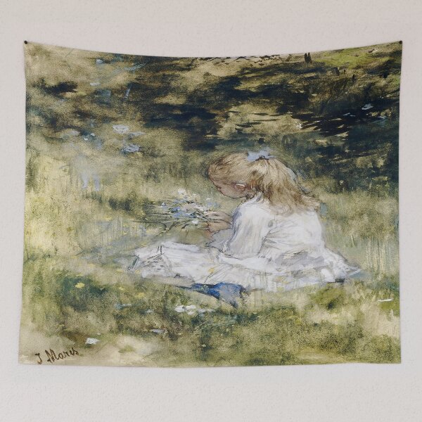 Item preview, Vintage Art | A Girl with Flowers on the Grass designed and sold by UBU-space.