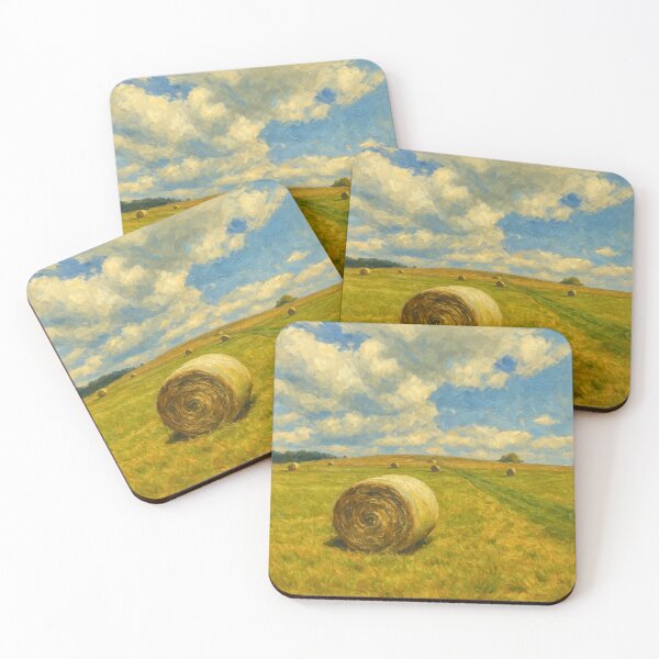 Item preview, Golden Hay Bale Landscape Under Summer Sky designed and sold by BeaconMarketing.