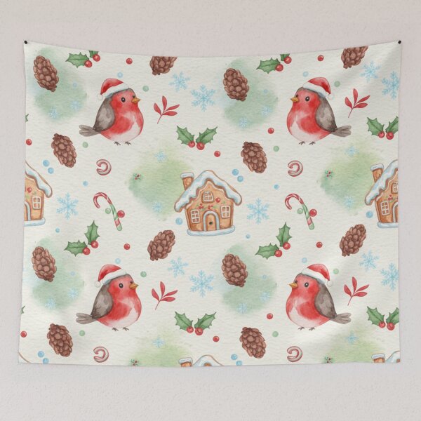 Item preview, Christmas Robin Gingerbread Lane Watercolor Pattern designed and sold by Dream Bloom Gallery.