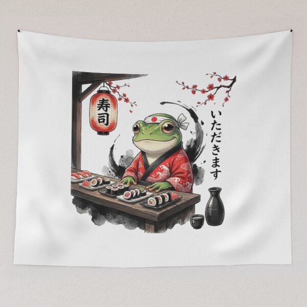 Item preview, Cute Frog Sushi Chef Itamae Red Kimono Japanese Ukiyo-e Style Illustration for T-Shirts, Hoodies, Sweatshirts designed and sold by Zippy Creation.