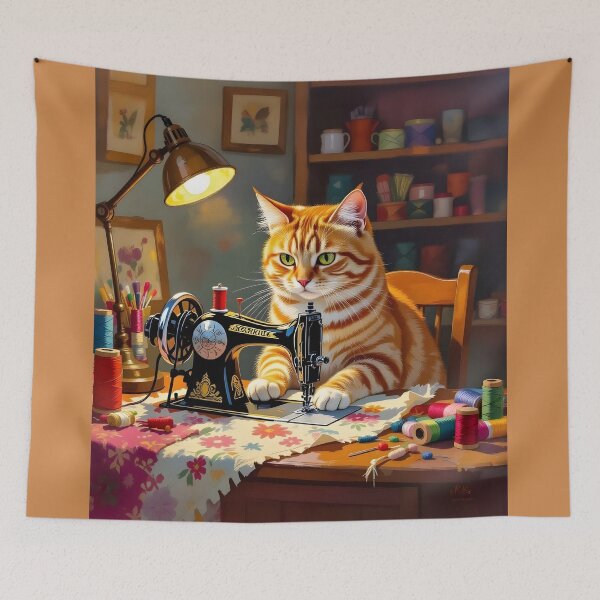 Item preview, Easily Distracted By Cats And Sewing - A Cat Sewing designed and sold by Wiss2Arts.