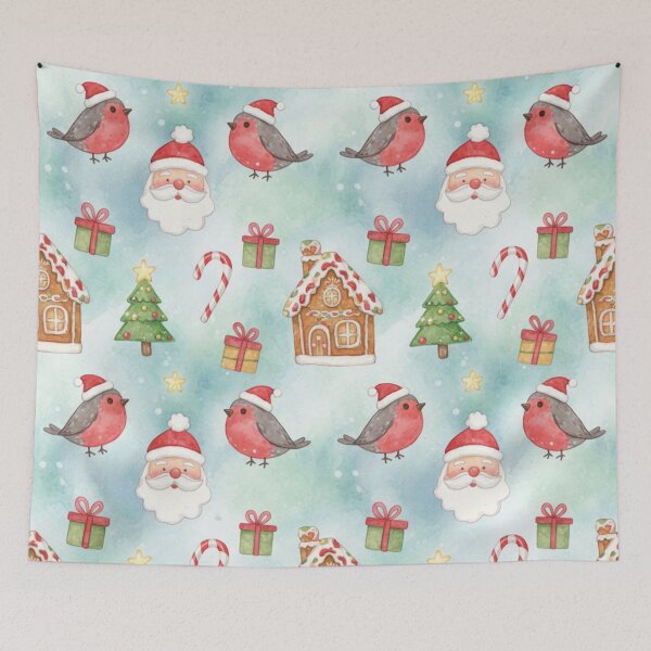 Item preview, Festive Robin & Gingerbread Village Watercolor Pattern designed and sold by Dream Bloom Gallery.
