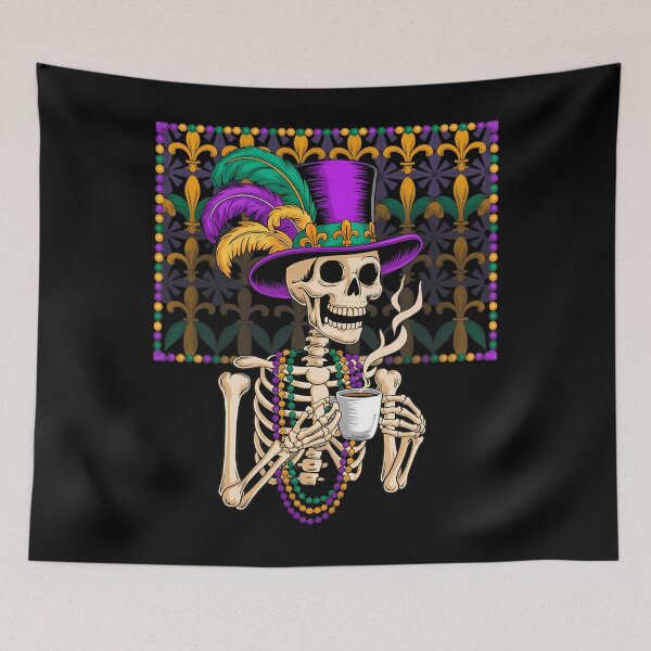 Item preview, Mardi Gras Skeleton Drinking Coffee Mask Beads designed and sold by CruelShadesSt.