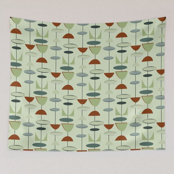 Item preview, Retro 1960s Mid Century Modern Olive, Teal, Gray, Rust, Atomic Pattern designed and sold by RetroMaggie.