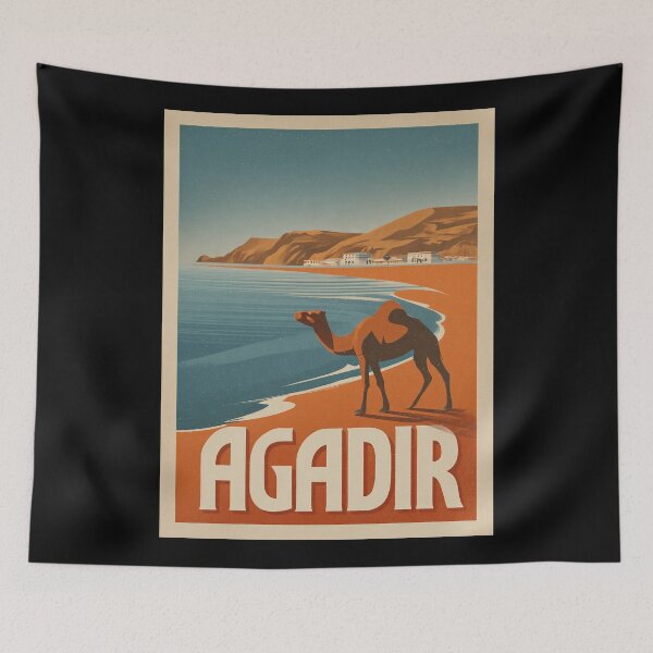 Item preview, Agadir Morocco poster with camel on the beach – vintage travel poster designed and sold by Meiersbeste.