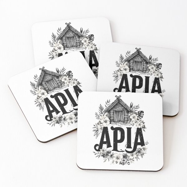 Item preview, Apia Samoa with tropical hut and hibiscus – monochrome island motif designed and sold by Meiersbeste.