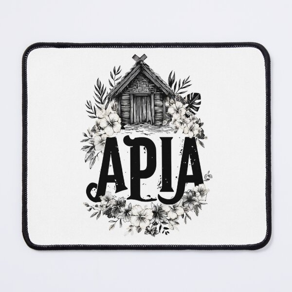Item preview, Apia Samoa with tropical hut and hibiscus – monochrome island motif designed and sold by Meiersbeste.