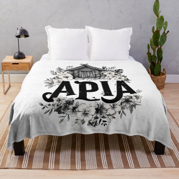 Item preview, Apia Samoa with tropical hut and hibiscus – monochrome island motif designed and sold by Meiersbeste.