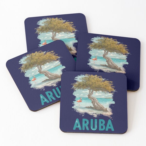Artikelvorschau, Aruba Karibik Strand mit Divi-Divi-Baum und Flamingo – Inselmotiv entworfen und verkauft von Meiersbeste.