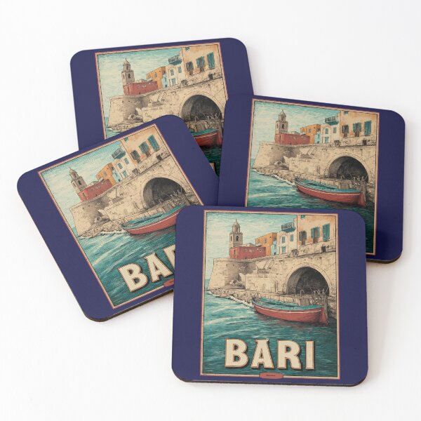 Item preview, Bari Italy poster with old town and harbor boat – vintage travel motif designed and sold by Meiersbeste.
