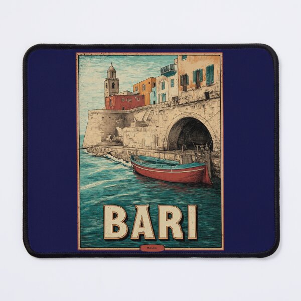 Item preview, Bari Italy poster with old town and harbor boat – vintage travel motif designed and sold by Meiersbeste.