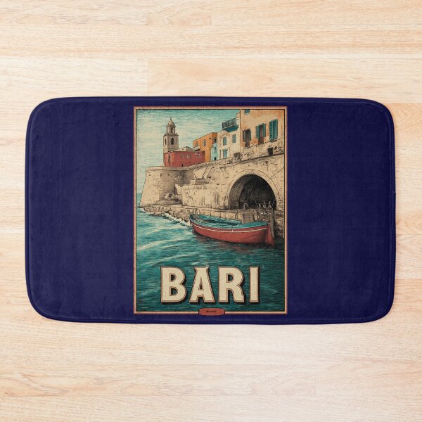 Item preview, Bari Italy poster with old town and harbor boat – vintage travel motif designed and sold by Meiersbeste.