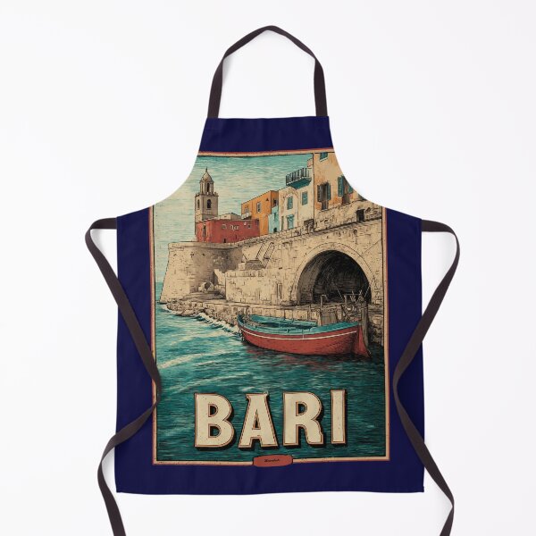 Item preview, Bari Italy poster with old town and harbor boat – vintage travel motif designed and sold by Meiersbeste.