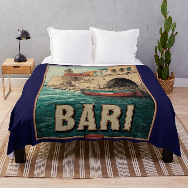 Item preview, Bari Italy poster with old town and harbor boat – vintage travel motif designed and sold by Meiersbeste.