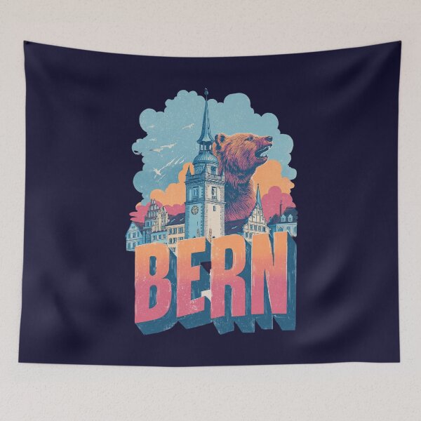 Item preview, Bern, Switzerland - Motif with bears and old town - Colorful cityscape designed and sold by Meiersbeste.