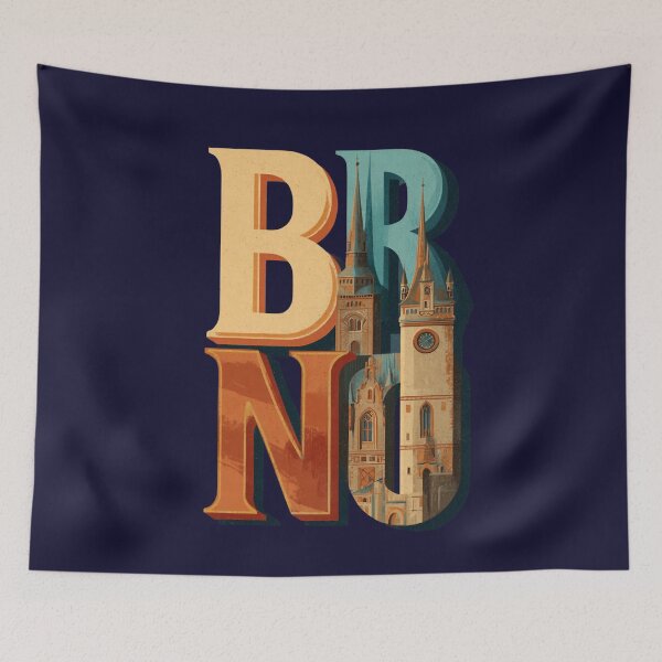 Item preview, Brno, Czech Republic – Vintage city illustration featuring a cathedral and large lettering. designed and sold by Meiersbeste.