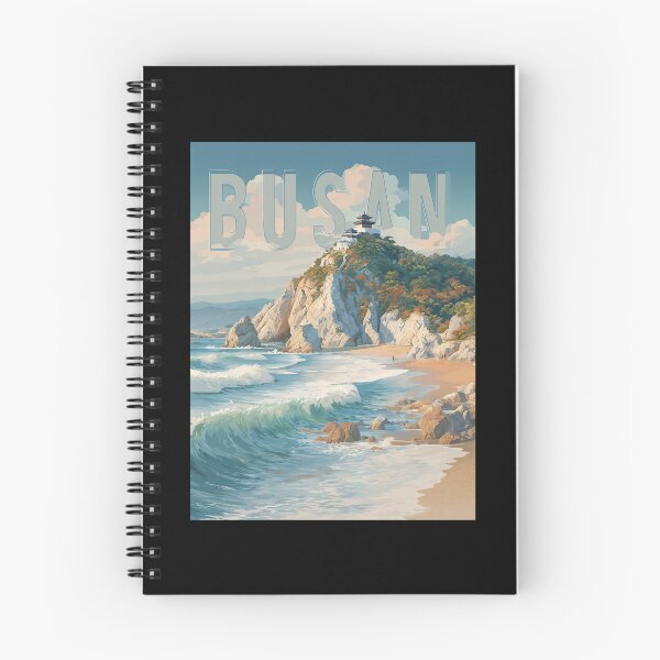Item preview, Busan, South Korea: Coastal scene with temple by the sea – Vintage travel poster designed and sold by Meiersbeste.