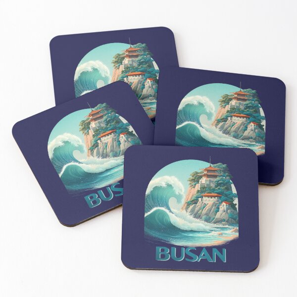 Item preview, Busan, Korea: Scene with cliff temple and large wave – Dramatic coastal image designed and sold by Meiersbeste.