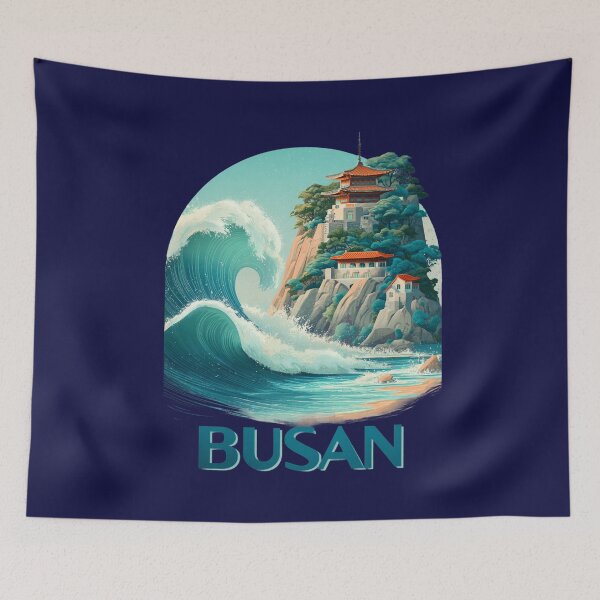 Item preview, Busan, Korea: Scene with cliff temple and large wave – Dramatic coastal image designed and sold by Meiersbeste.