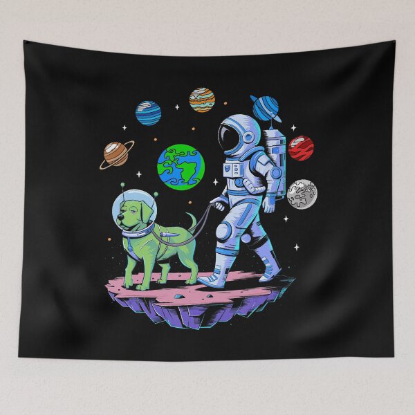 Item preview, Astronaut Walking Alien Dog In Space With Planets Art designed and sold by TommieJune.